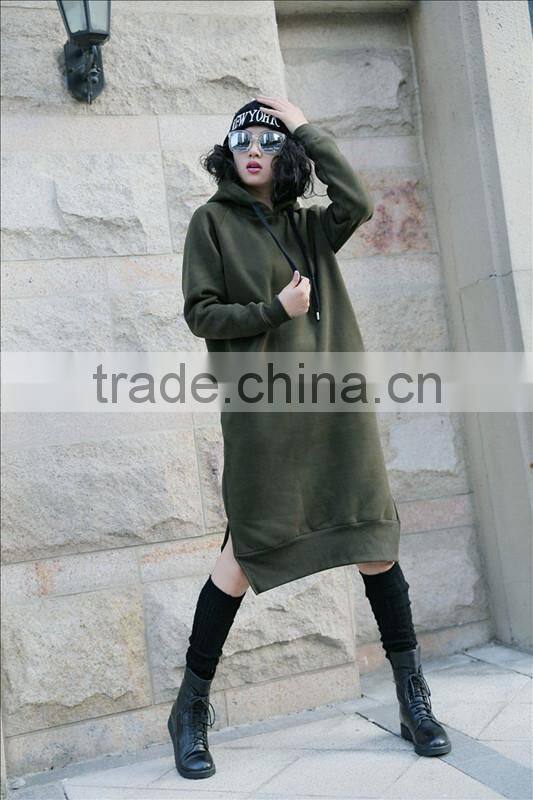 Ladies plain color simple trendy Korean style long sleeve casual autumn hoody dress