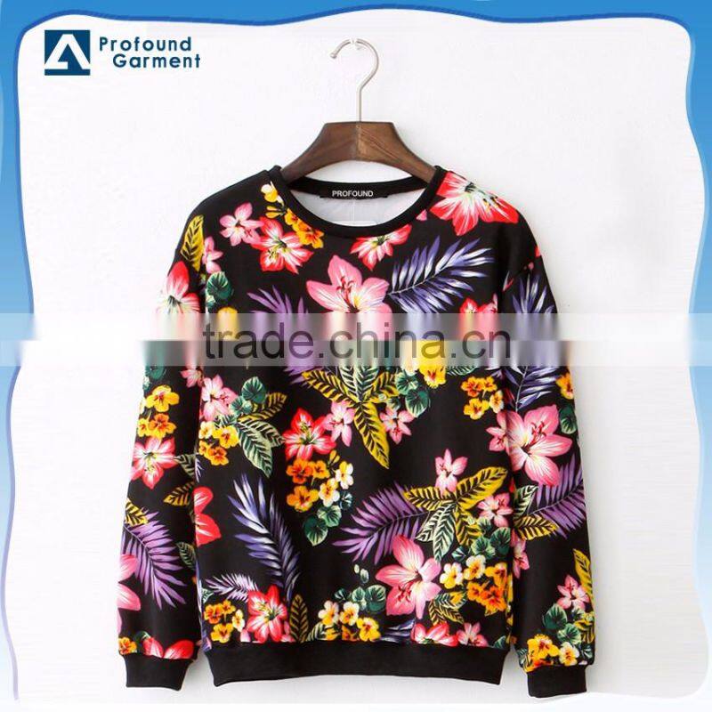 new fashion clothing 2016 latest design printed sweatshirt fabric women custom crewneck all over print hoodies manufacturer