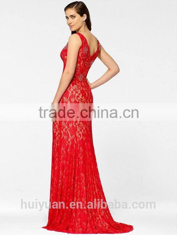long lace dinner evening red designer one piece party dress