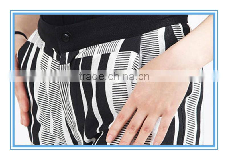 Black And White Stripe Cotton Women Linen Drawstring Pant