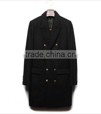 2014 Double-Breasted Metal Button High Fashion Classical Design Black Lapel Slim Fit Mens Cashmere Men Coat