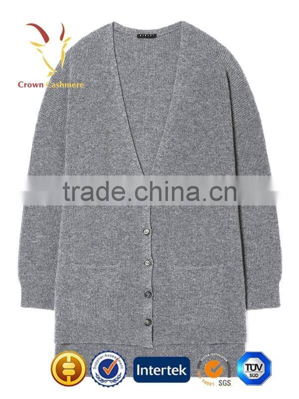 Korean Fashion Women Grey Deep V Neck Cashmere Cardigan