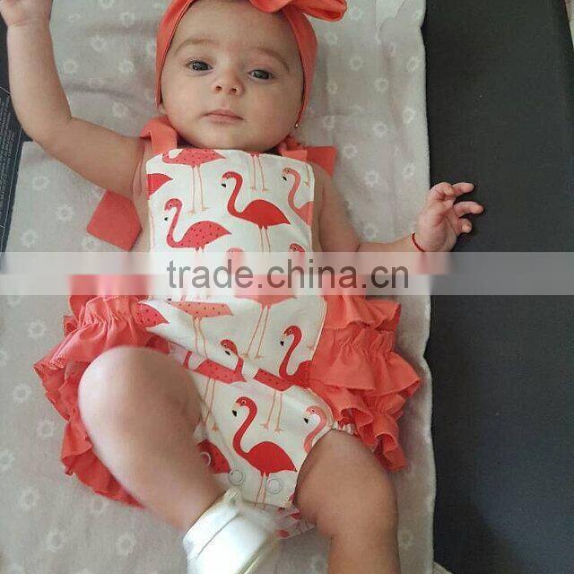 Wholesale Baby Clothing Baby Girls Flamingo Romper Kids Ruffle Bubble