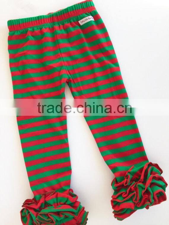 Christmas Ruffle Leggings Toddlers 95% Cotton 5% Spandex Icing Legging Red and Green Striped Pants
