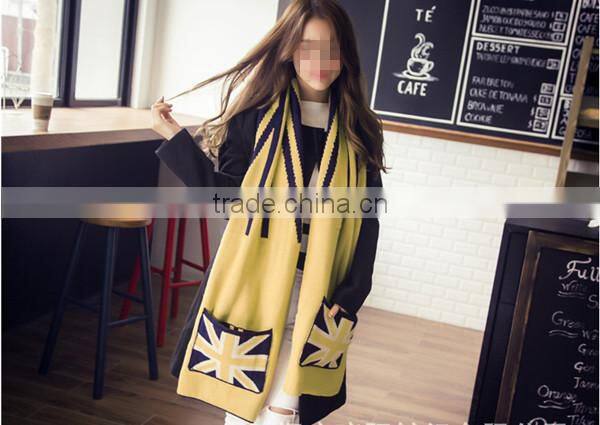Autumn and winter latest design British flag design knit with pocket couple knit scarf