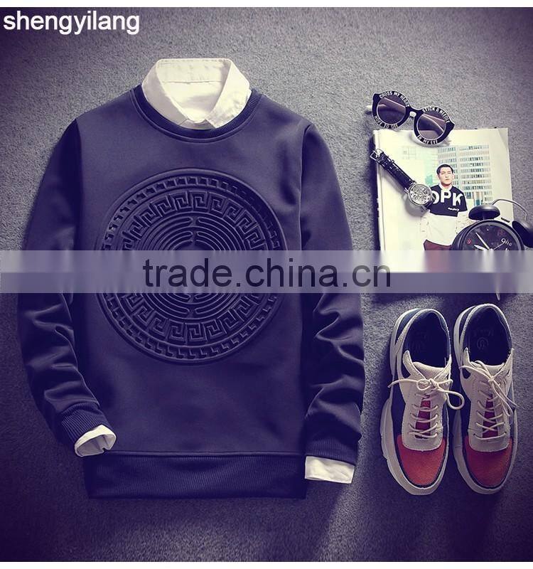 Korean space cotton 200gsm t shirt embossed round neck slim fit mens streetwear t shirt/sweatshirt clothing men