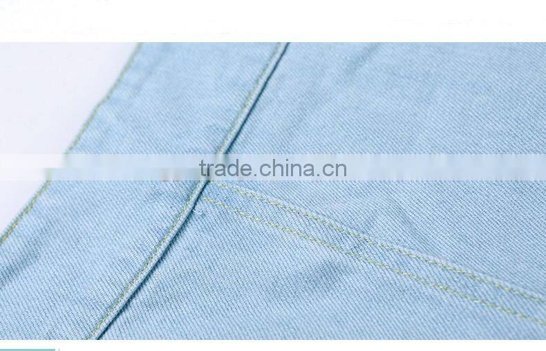 Women's summer casual light blue denim jeans hot shorts/short suspender bib overalls