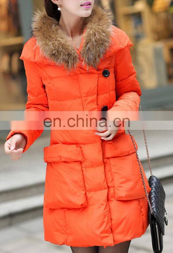 European Style Top Quality Women Winter Long Down Jacket With Fur Collar