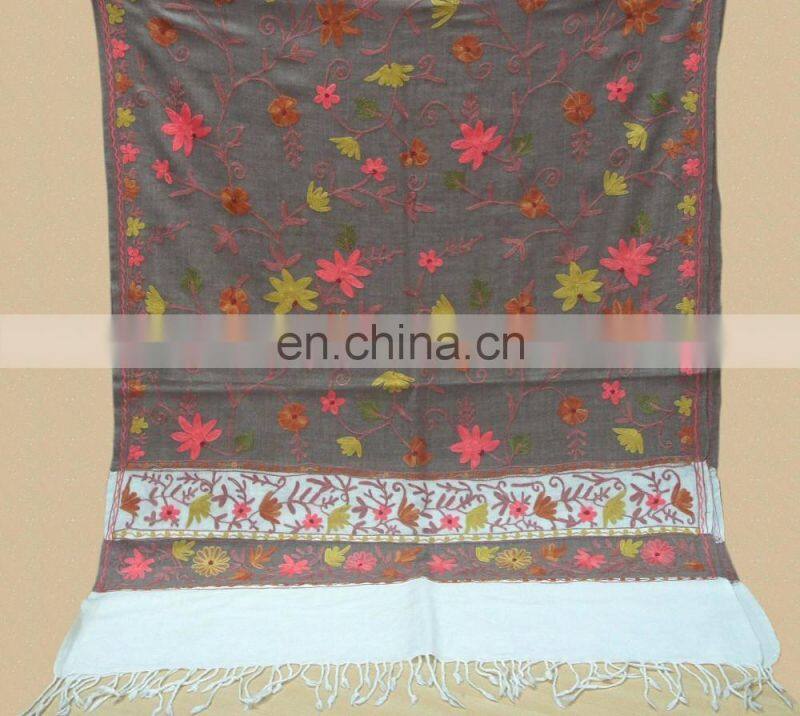 Wool Pashmina shawl with fancy wool embroidery