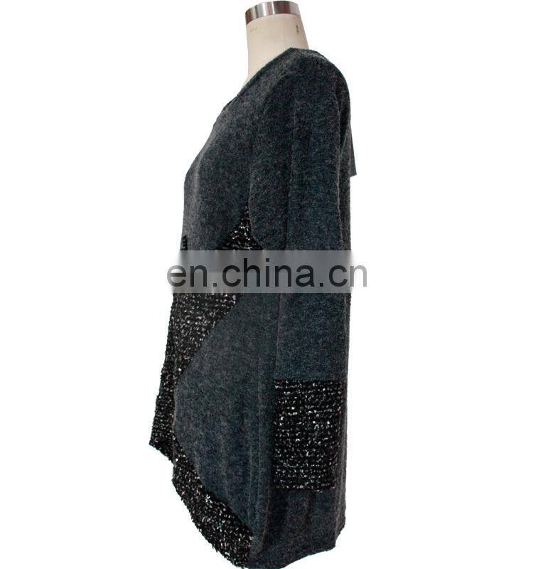 Gray Plus Size Long Sleeve Tunic Asymmetrical Hem Women Sweater Tunic