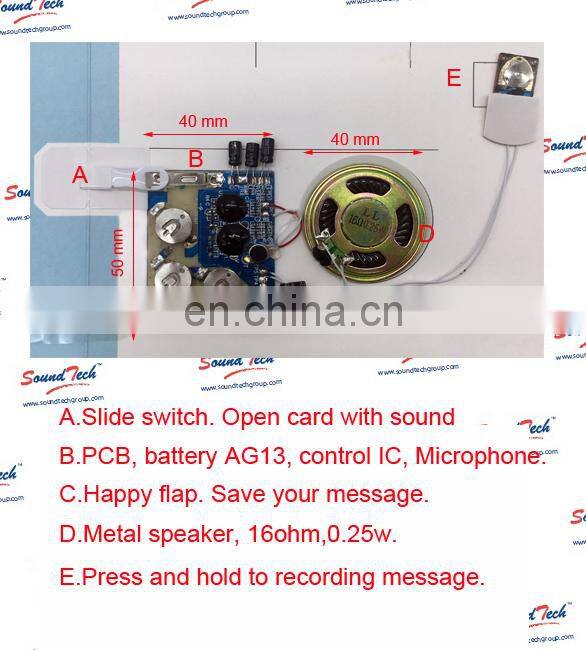 Greeting card voice recorder push button sound modules
