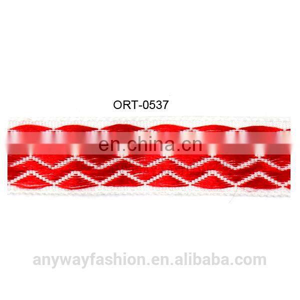 Designer red waving woven satin tape