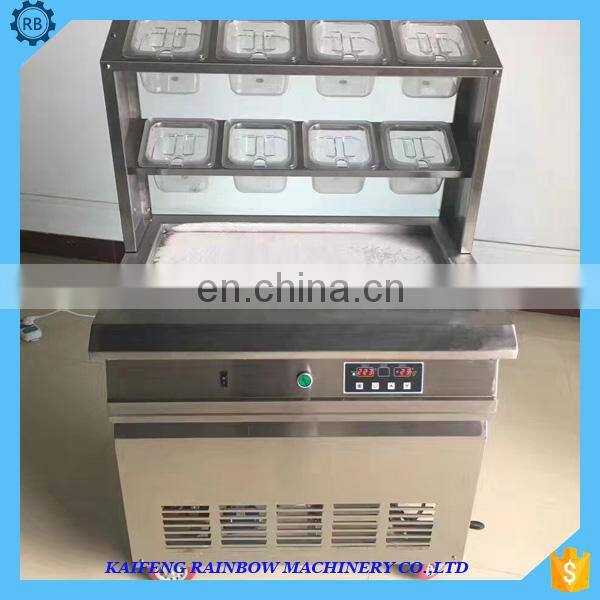 Manual Single Frying roll ice cream machine with2/4/6/8 fruit containers/industrial flat pan fried yogurt
