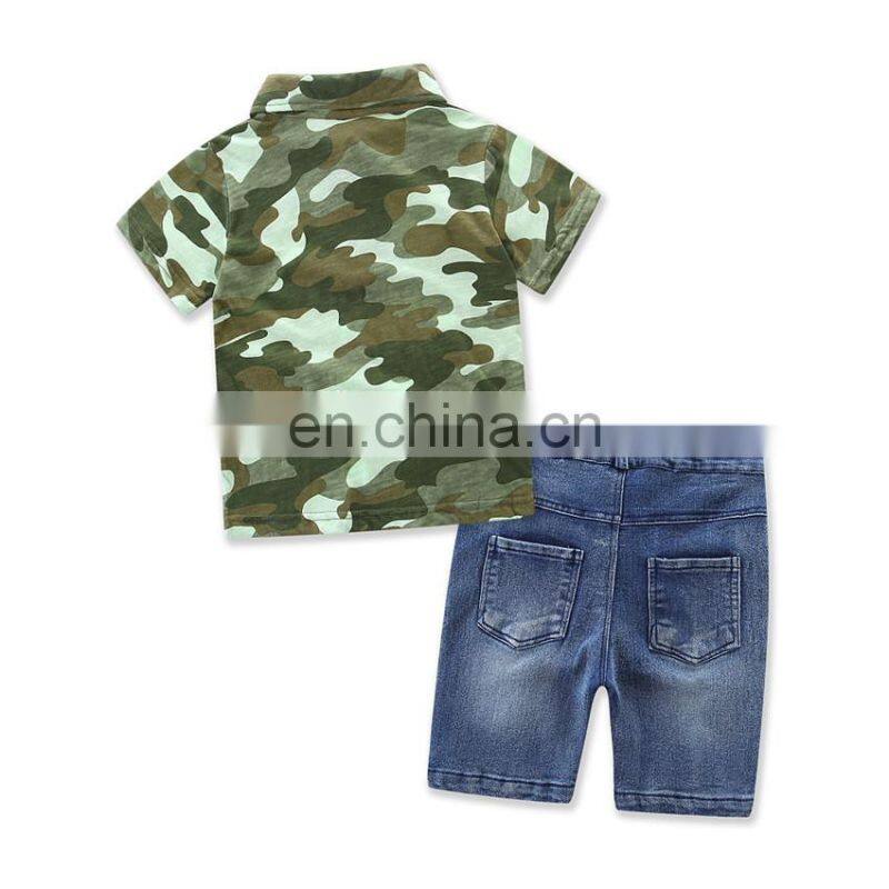 Boy Summer Camouflage Clothing Set Toddler Short Sleeve T-shirt + denim shorts 2pcs Outfit for 2-7T