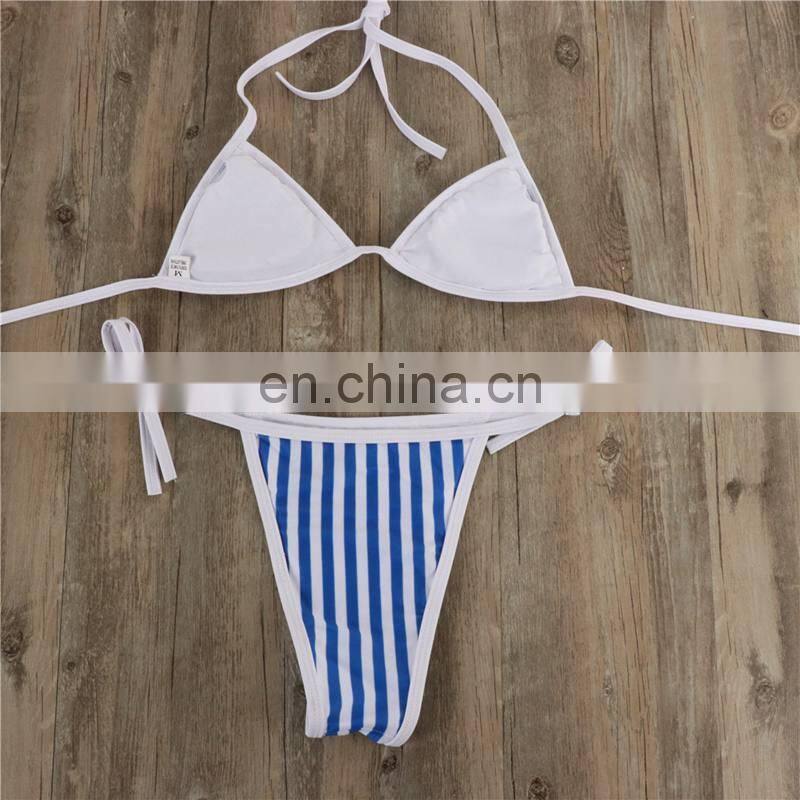 Classic American Triangle Cup Bikini Set Red Blue Striped Bandage High Waist Swimsuit Women Sexy 2019 G String Push Up