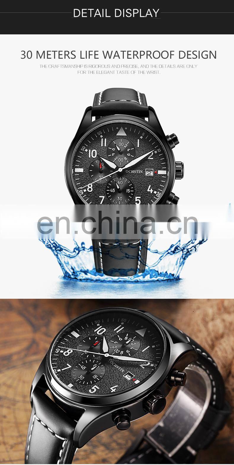 Ochstin GQ043B Sports Mens Quartz Watch Chrono Waterproof Luxury Leather Wrist Watches for Men
