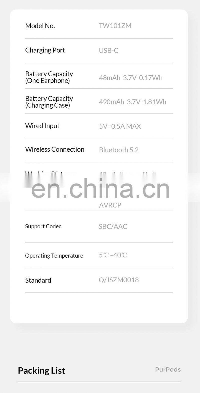 Mi Mijia PurPods True Wireless Earphones TWS Charge for 5 min Listen for 2 HRS