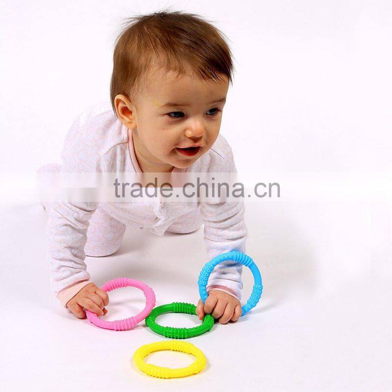 4 Funny Colorful and BPA Free Silicone Sensory Teething Baby Teether Ring Toys,Soothing Pain Relief and Drool Proof Infant Toys