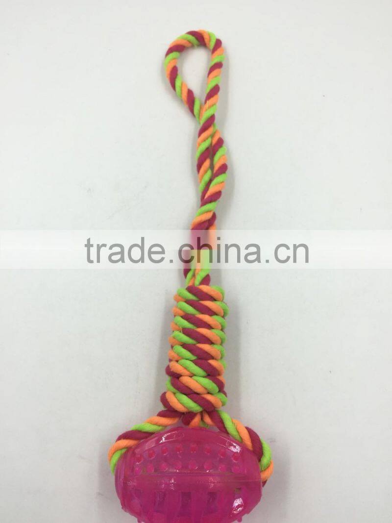 Pet product cotton rope rubber ball toy for dog