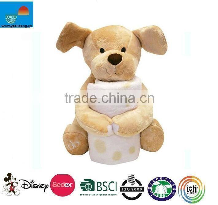 plush dog blanket set/animal blanket set/baby blanket with plush dog toy