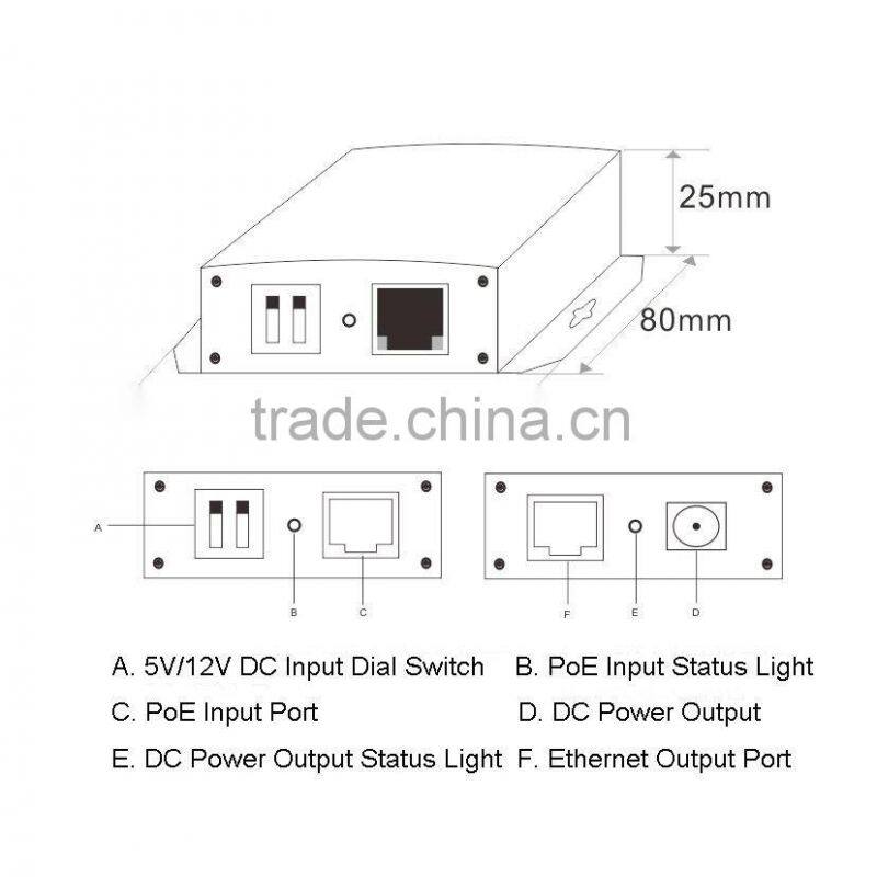 10/100M PoE Splitter with DC 5V/12V Output