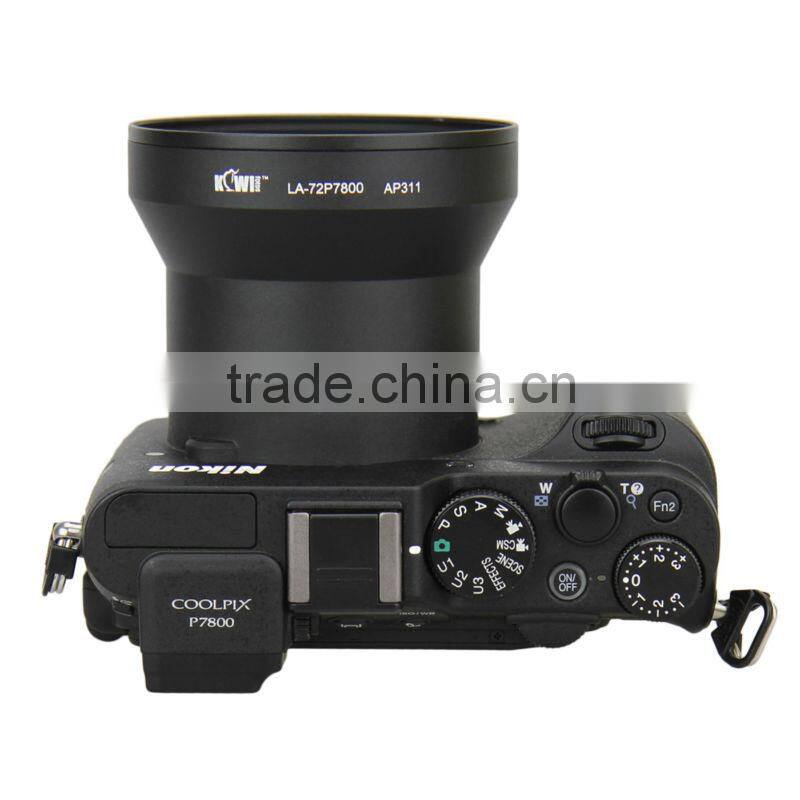 Kiwifotos Lens adapter tube LA-72P7800 provides 72mm filter mount for NIKON COOLPIX P7800 and COOLPIX P7700 digital camera