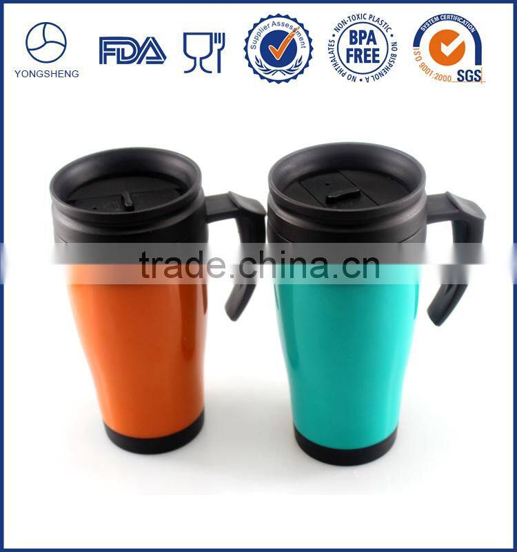Double wall vacuum flask thermos/plastic coffee mug with handle