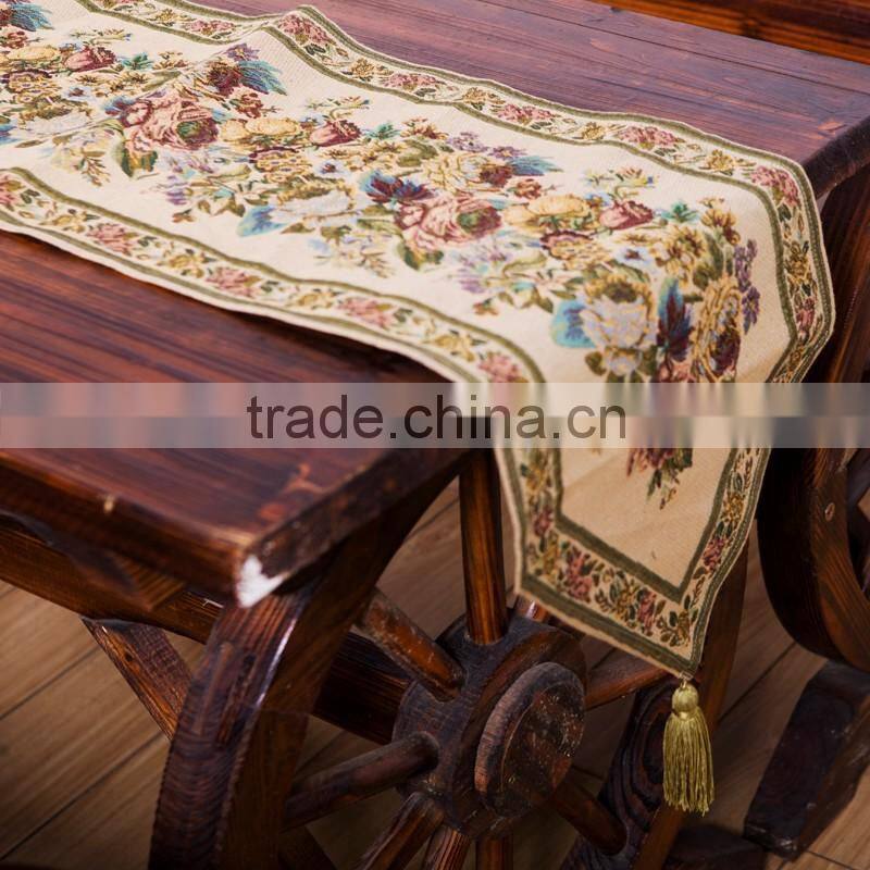 Plus Tassels Table Runner In Jacquard Polysilk