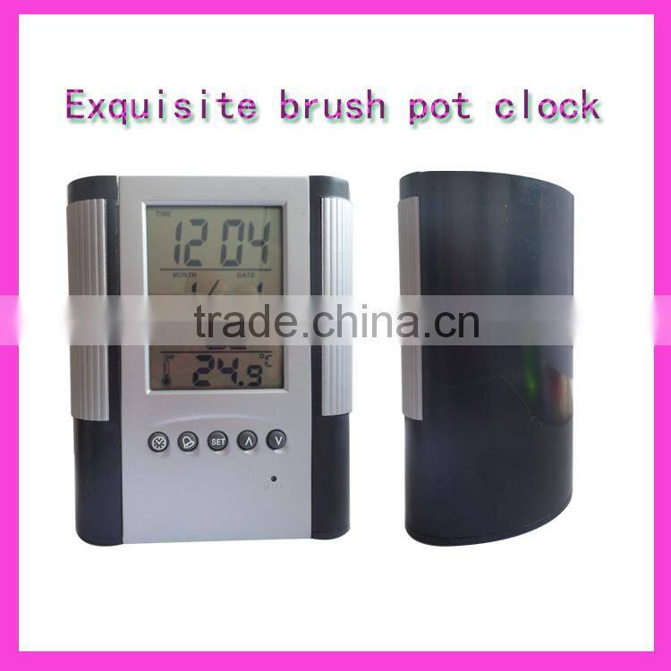 Colorful LED Calendar Clock Penholder, Brush pot clock