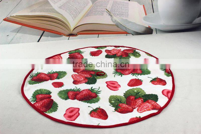 china supply round type printing cotton kitchen towel with ties