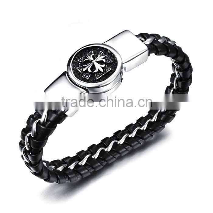 magnetic buckle stainless steel leather chain bracelet