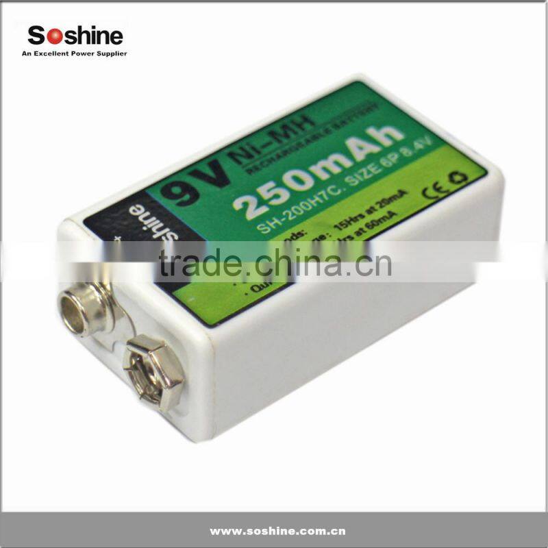 High Quality Batteries CE/ROHS rechargeable NiMh 9v 250mah battery
