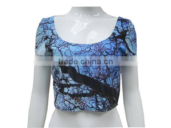 2015 New Arrival Autumn Short Sleeve New York Print Custom Ladies Crop Top