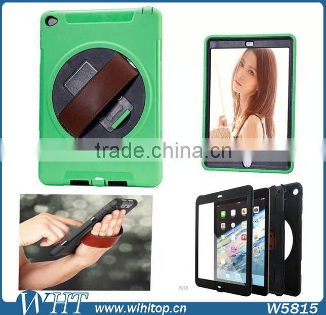 Genuine Leather Hand Strap Rotating 3 Layer Heavy Duty Hybrid Armor Case for iPad Mini 1 2 3, with Touchable Screen