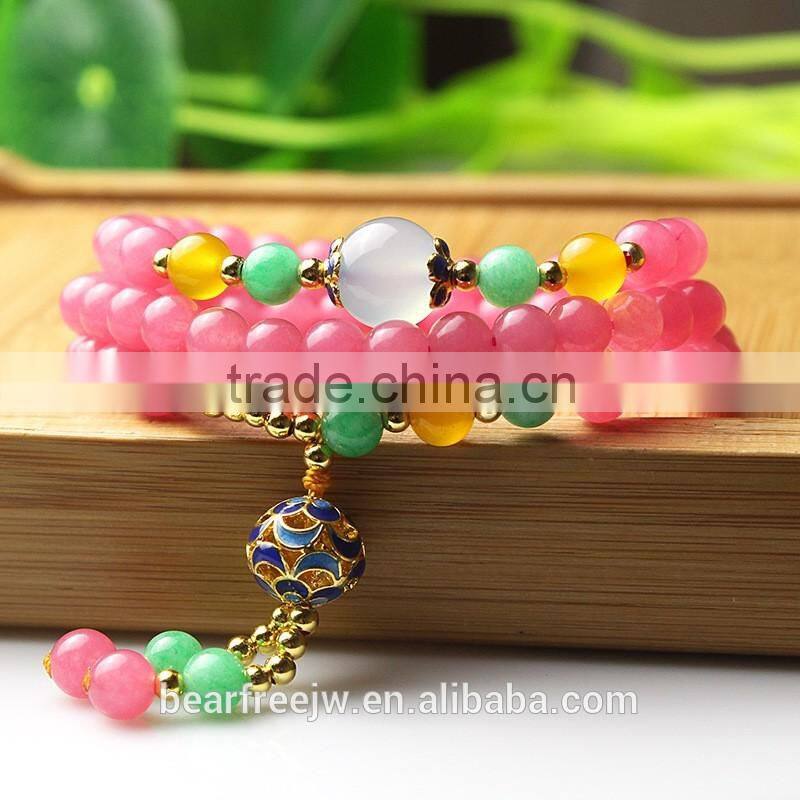 Natural Watermelon Color Malaysian Jade Buddhist Prayer Beads Tibetan Mala Wrap Bracelet