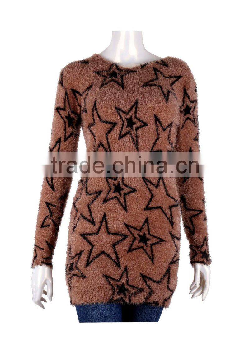 2015 new product star shape pullover long knitting sweater for lady