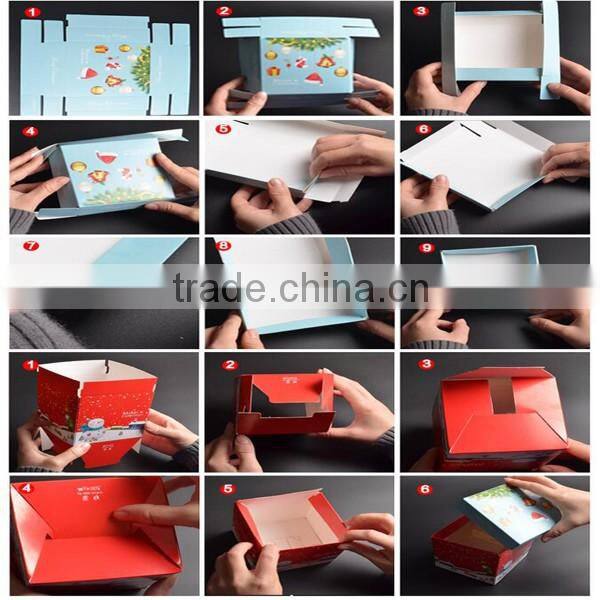 Folding coated paper gift box with handle for packing Christmas gift