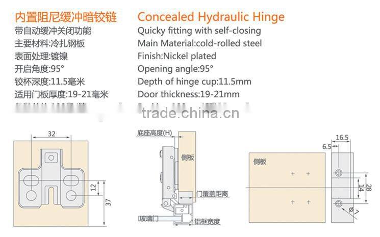 35mm cup aluminum gate hinge soft close hydraulic cabinet cupboard closet hinge