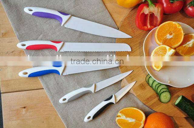 5pcs Ceramic Coating Stainless Steel knife set, Zirconia finish with stainless steel blade