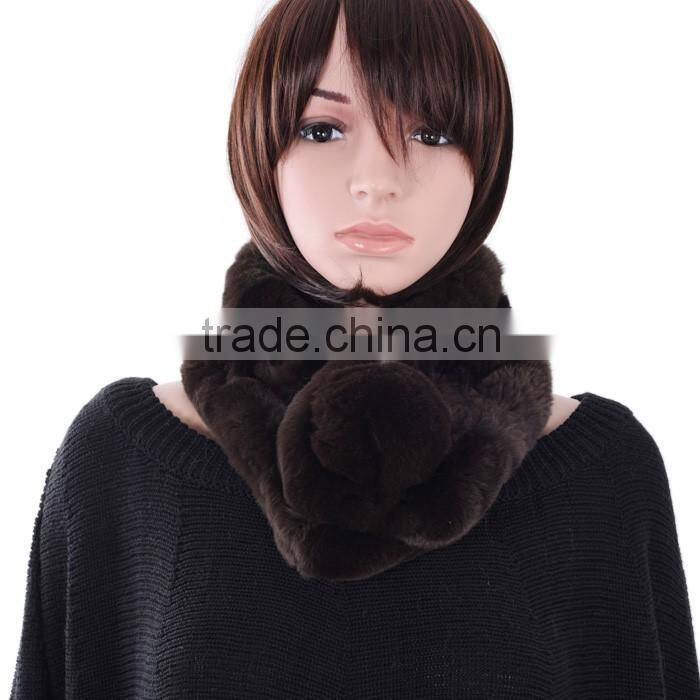 Ladies rabbit fur scarf with fur ball winter fashion real fur scarf KZ160043