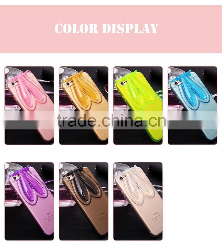 2016 New String Rabbit Ear Ultra Thin Transparent Silicone Kickstand TPU Case for iPhone 6 6S 4.7inch