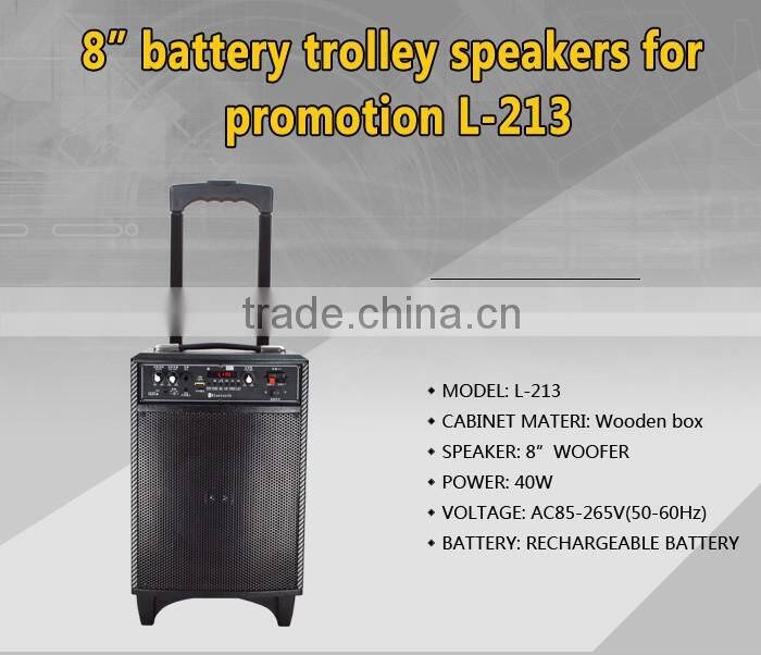 8inch promotion portable trolley speakers with bluetooth ,wireless MIC ,USB/SD/FM/Remote