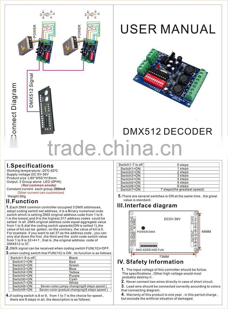 350mA/700mA RGB LED constant current DMX512 decoder, constant current dmx decoder