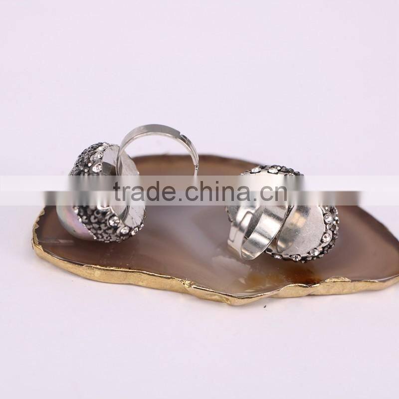 Nature Freshwater Pearl Rings, Silver Plated Metal with Crystal Zircon Paved Pearl Ring Jewelry