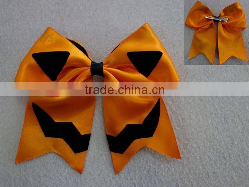 halloween jack-o face glue down satin ribbon butterfly tie hair clip