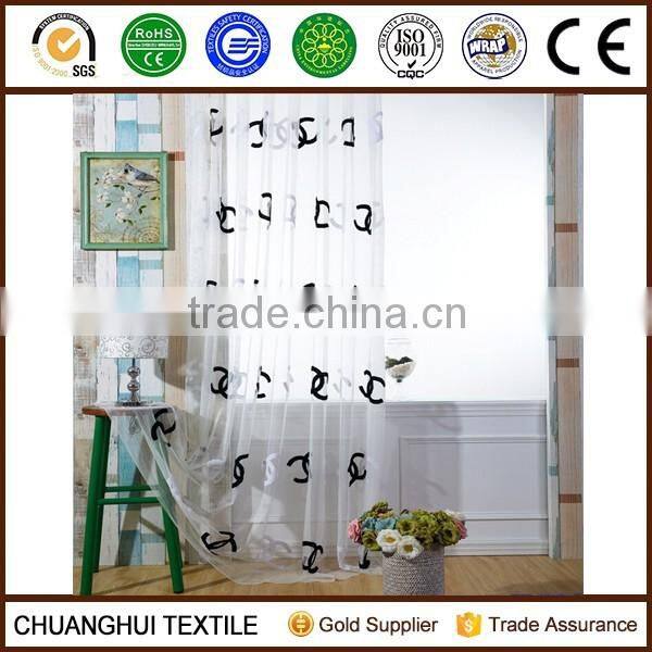 new arrival double 'C" pattern embroidered sheer curtain fabric