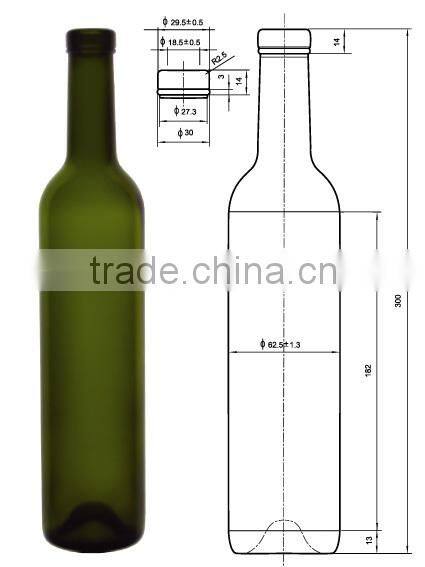 Glasslucky 2014 hot sale Olive green 500ml bordeaux wine bottles wholesale