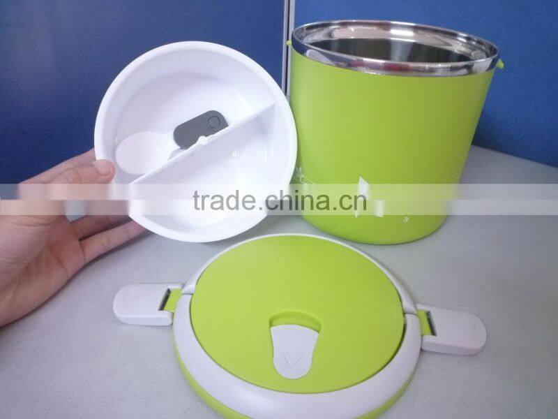 HGL-9718B,1.8L Stainless Steel Hot Insulated Food Carrier with spoon,pink,green,blue