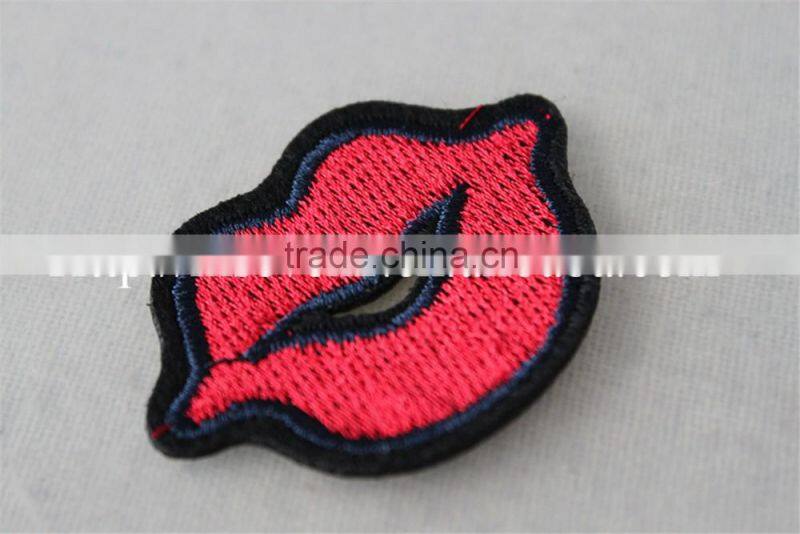 red color embroidery lip fabric number patches lace patch work in blouse neck designs 4*6cm