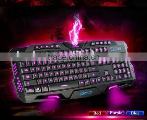 M200 Three Color Backlight Multimedia Ergonomic Gaming Keyboard Blue/Red/Purple